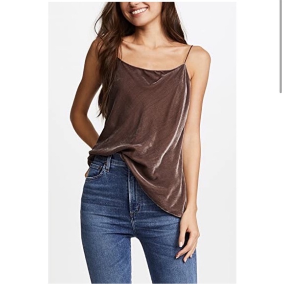 VINCE NWT Velvet Spaghetti Strap Camisole Cami Tank Top Cocoa Bean M Brown - Picture 3 of 10